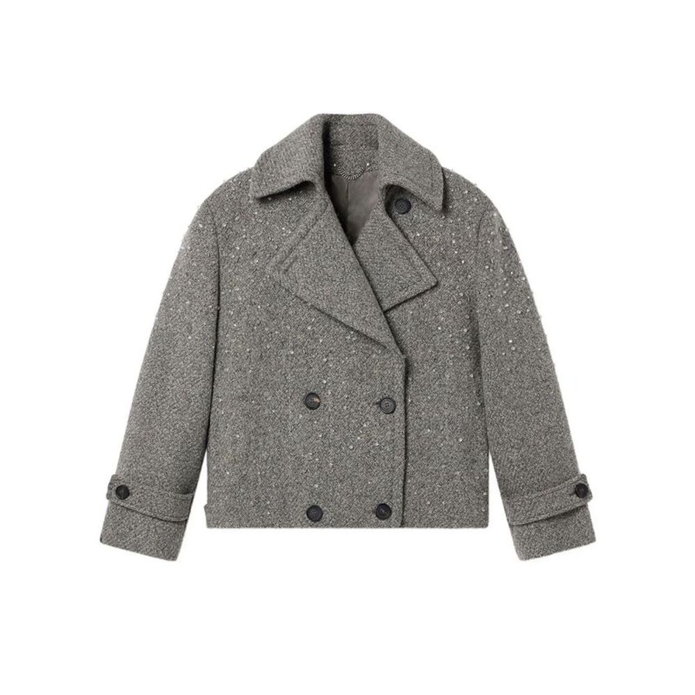 Golden Goose Women Cappotto Corto Regina In Lana Con Paillettes E Ricami